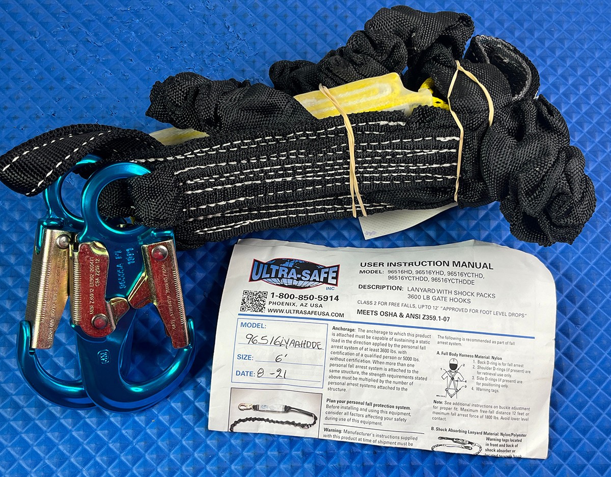 Ultra-Safe Lanyard with Shock Packs 3600 lb Gate Hooks