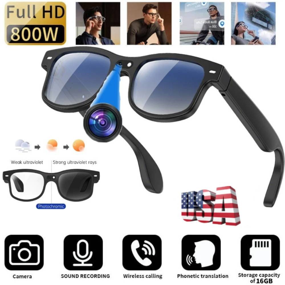 AI Smart Glasses with HD Camera Voice 160+ Translation BT Recording Sun glasses