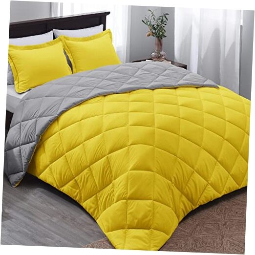  Comforter - Reversible All-Season Bed Set, Yellow & Twin 16 - Yellow/Grey