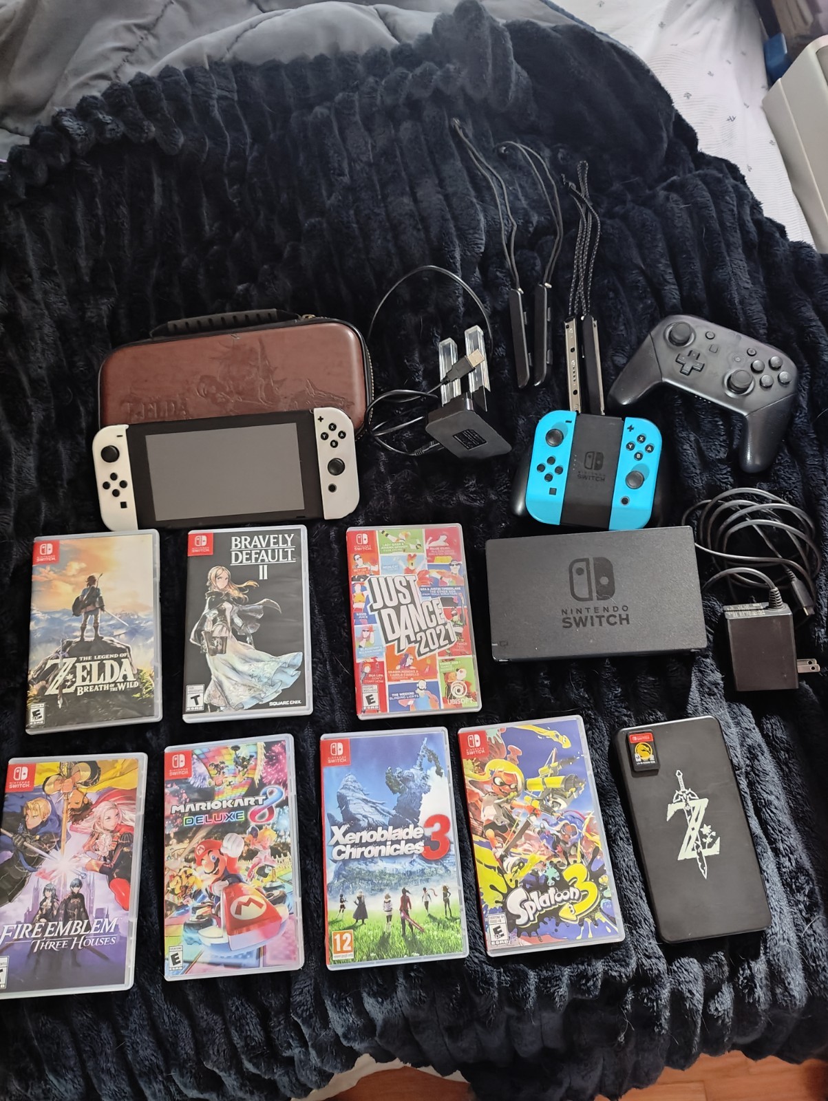 Base Nintendo Switch Bundle with Controllers, Dock, Case & Games