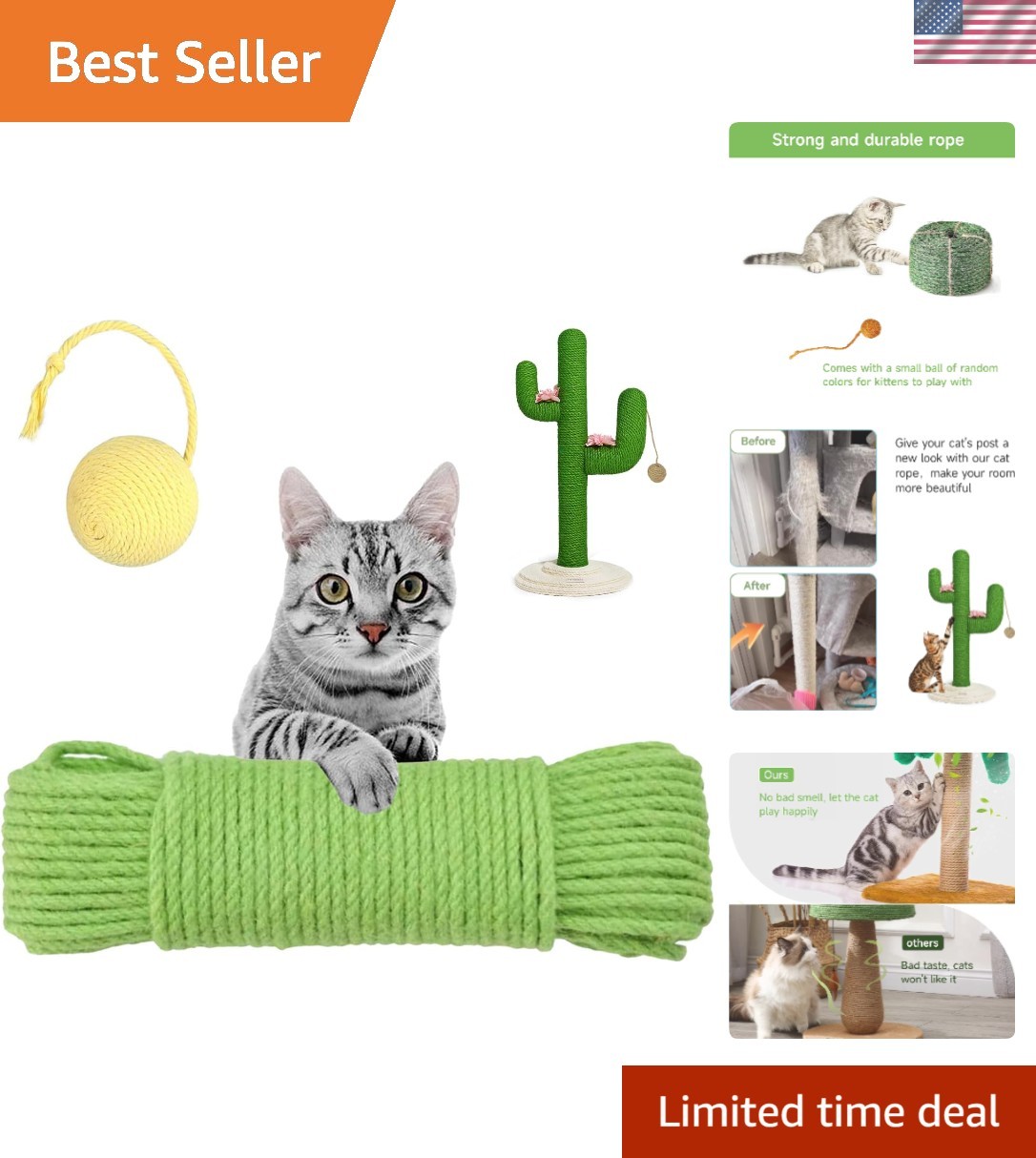 Multicolor Cat Scratch Post Replacement Rope, Repair and Replace Scratching P...