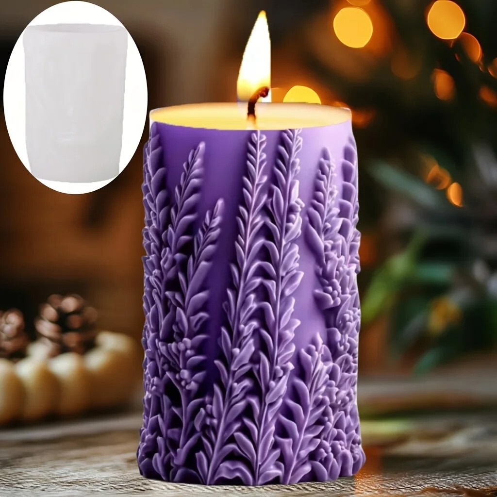 Lavender Relief Candle Silicone Mold Cylindrical Wax Candles Craft Art DIY Mould