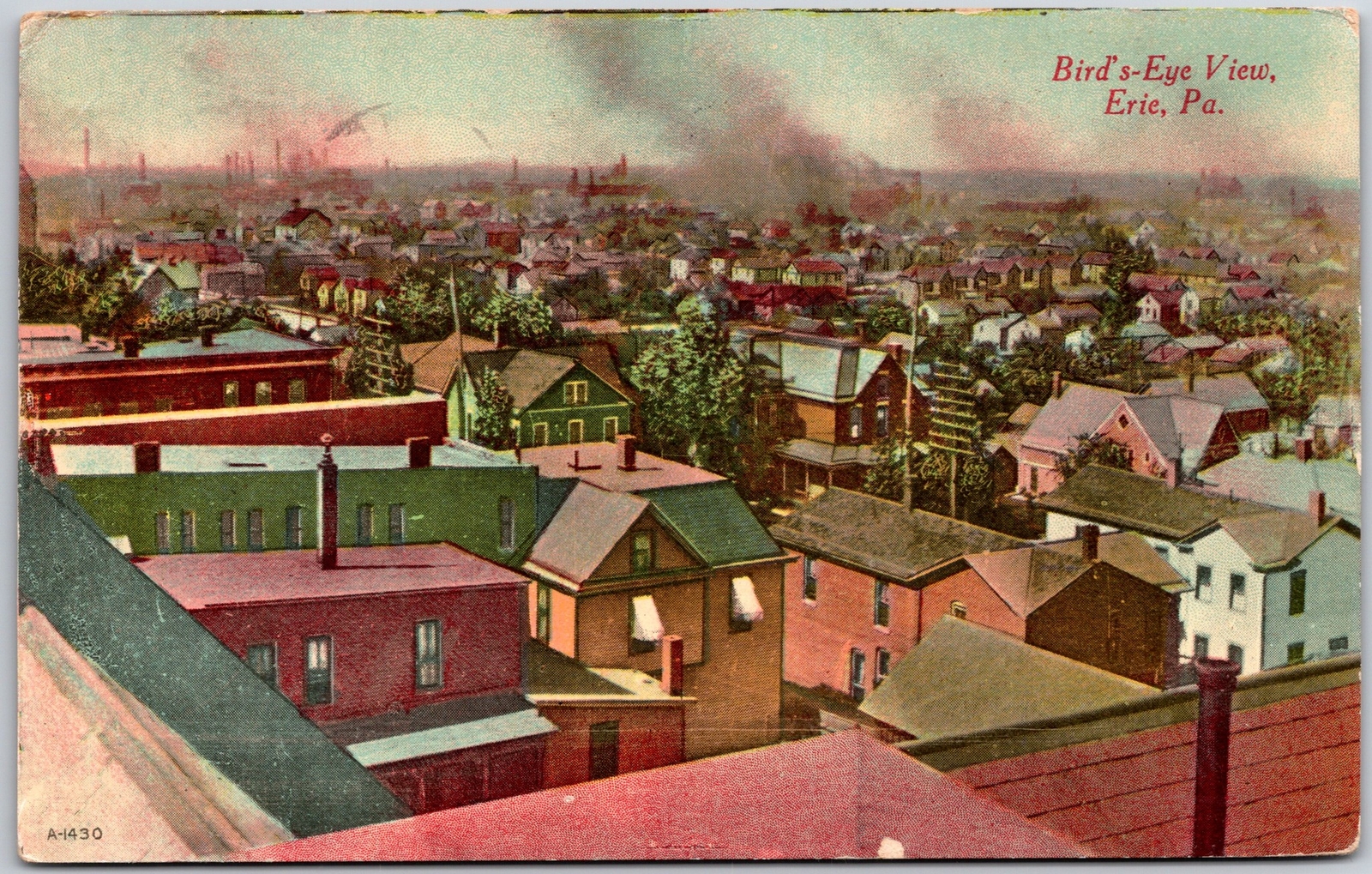 1913 Bird's Eye View Erie Pennsylvania PA Buildings and Houses Posted Postcard