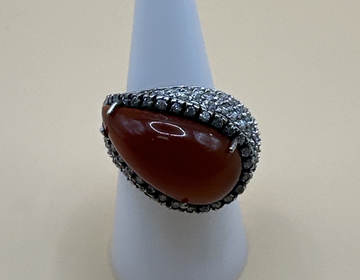 Elegant 925 Sterling Silver Carnelian & CZ Ring/Size 8
