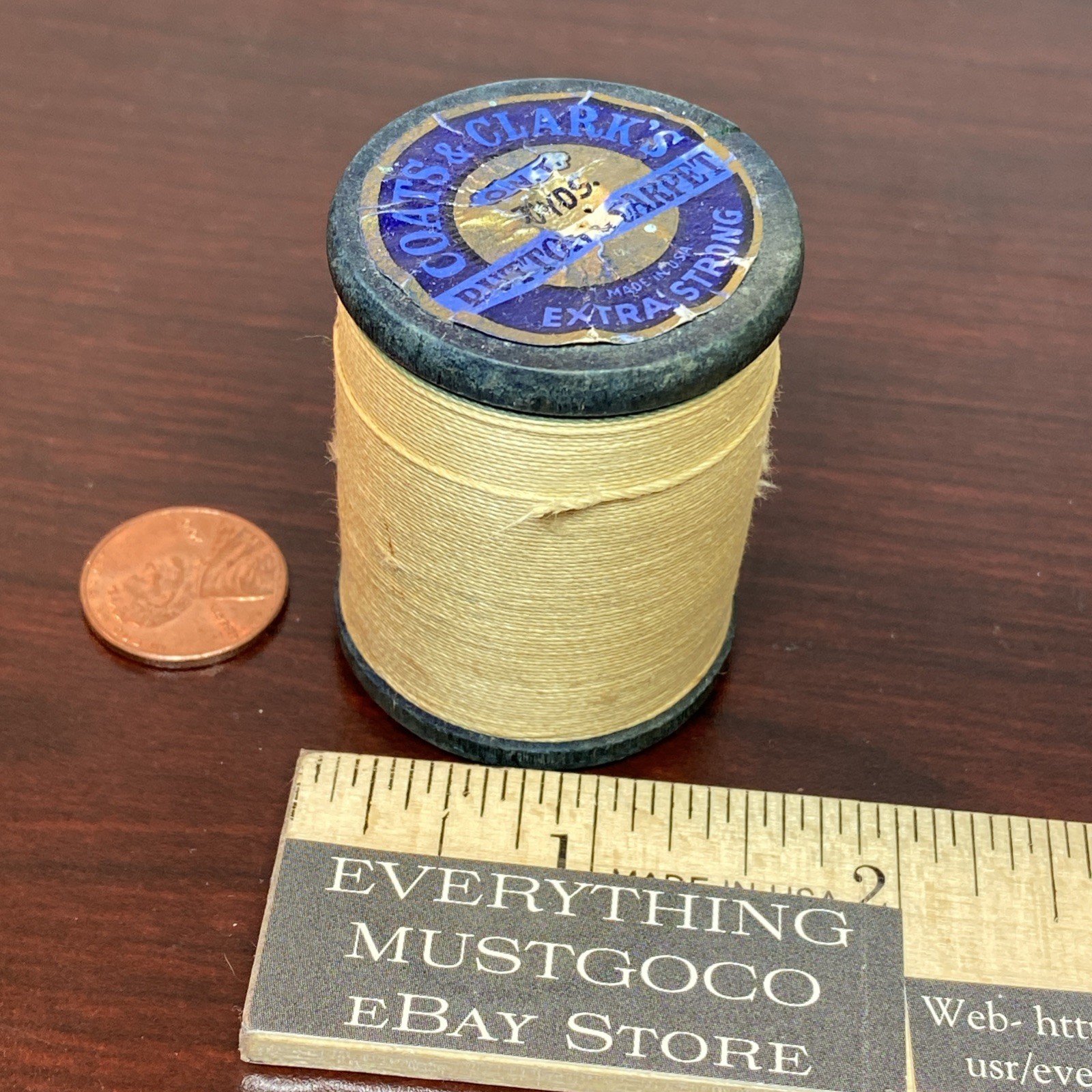 BUTTON & CARPET Coats & Clark Extra Strong 18 Heavy Duty Wood Thread Spool CREAM