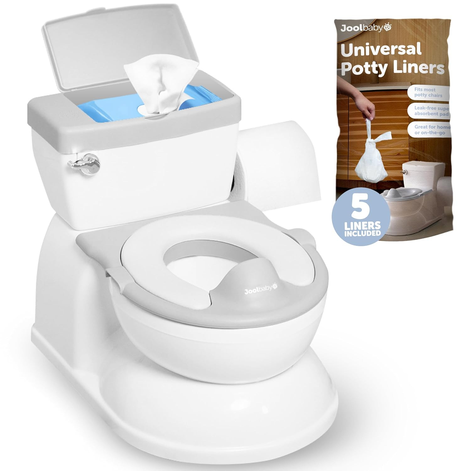 Real Feel 2-in-1 Potty with Wipes Storage, Flushing Sounds & Disposable Liners -