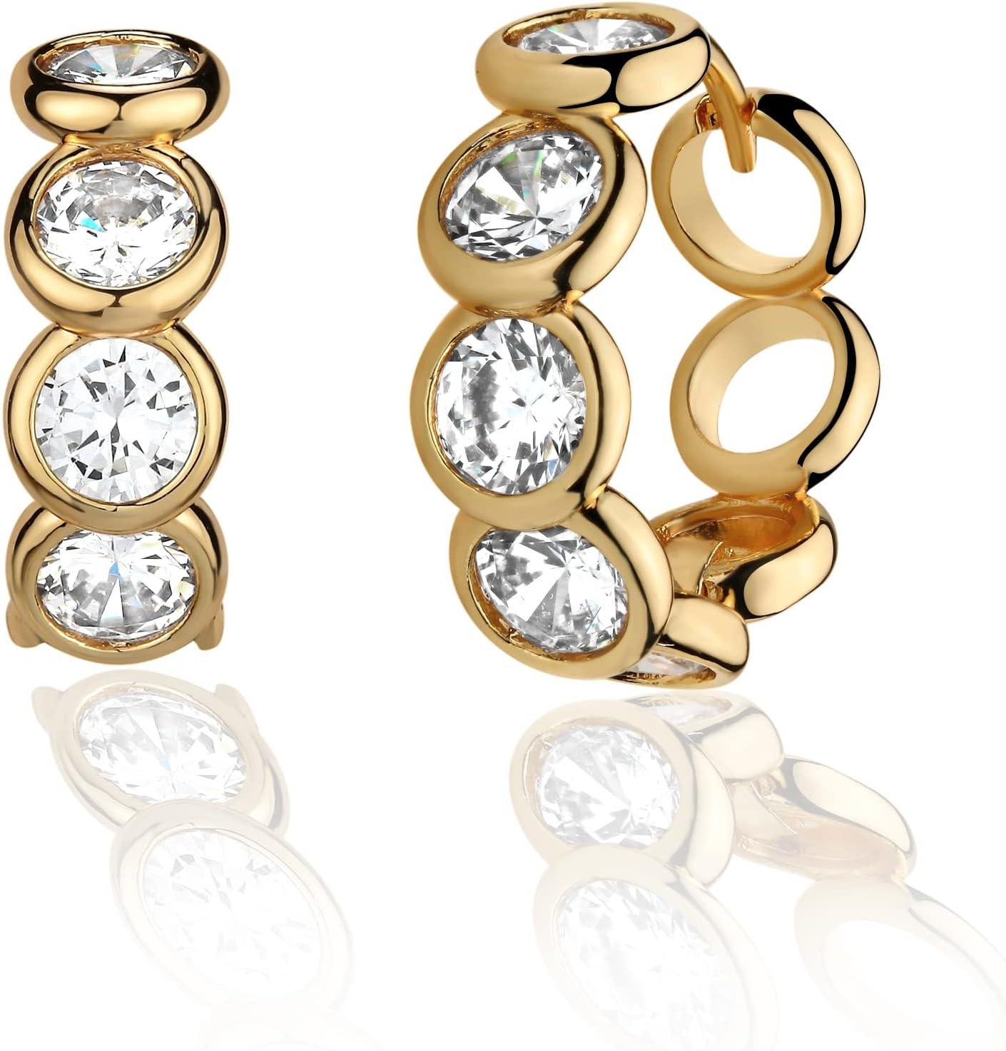 Huggie Hoop Earrings 14K Gold Plated Cubic Zirconia Dainty Simple Cute Beads Ele