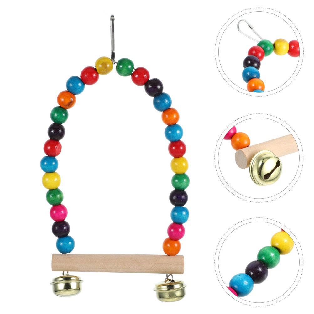 Multicolor Bird Cage Wooden Parrot Swing Hanging Perch Stand Toy