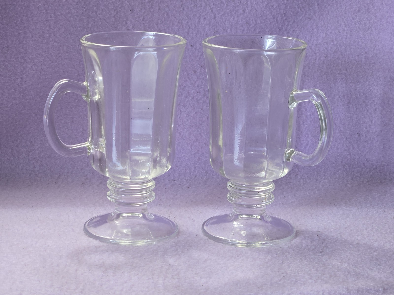 2 Vintage Libbey Clear Panel Glass Milan 5.75" Irish Coffee Handle Mugs 1970's