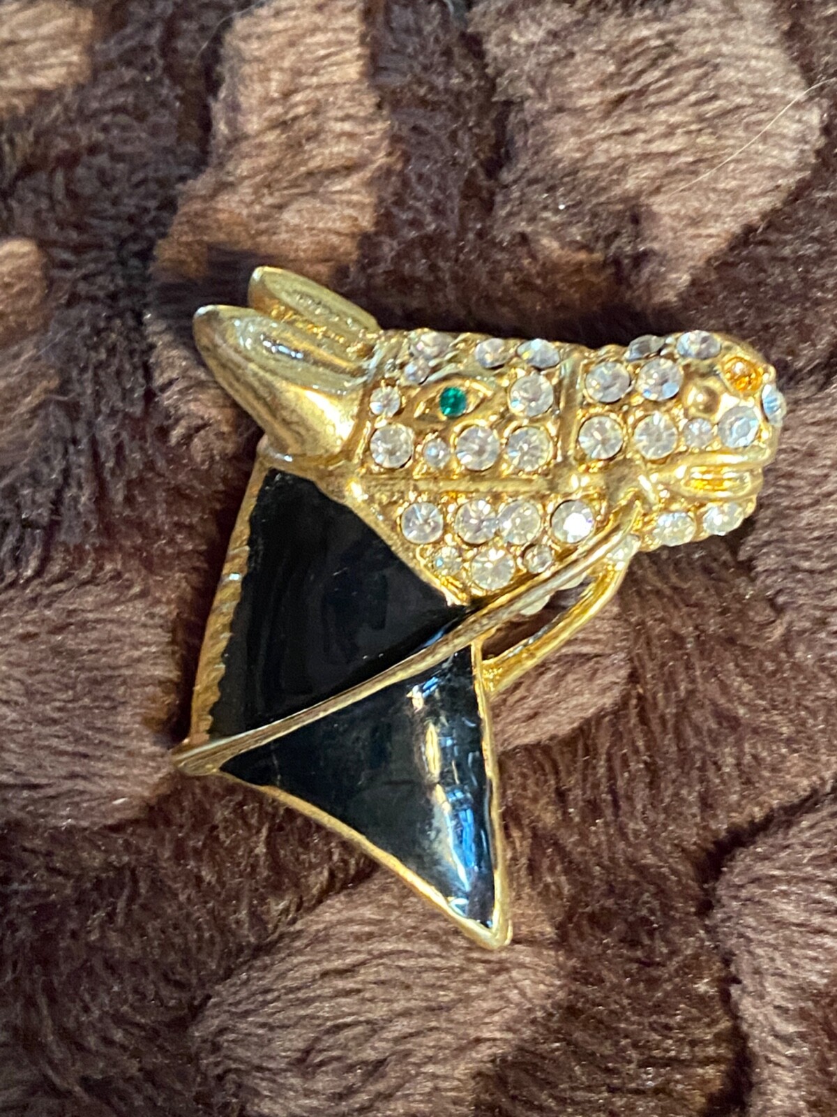 Vintage Rhinestone Horse Head Brooch Pin Gold Tone 1 1/2"