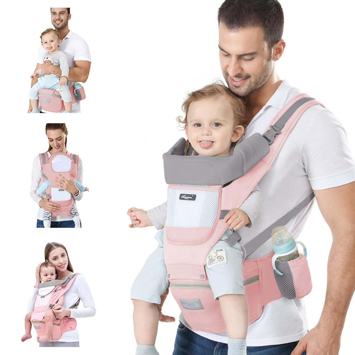 Baby Carrier Newborn to Toddler Baby Wrap Carrier with Hip Seat Kangaroo Carrier