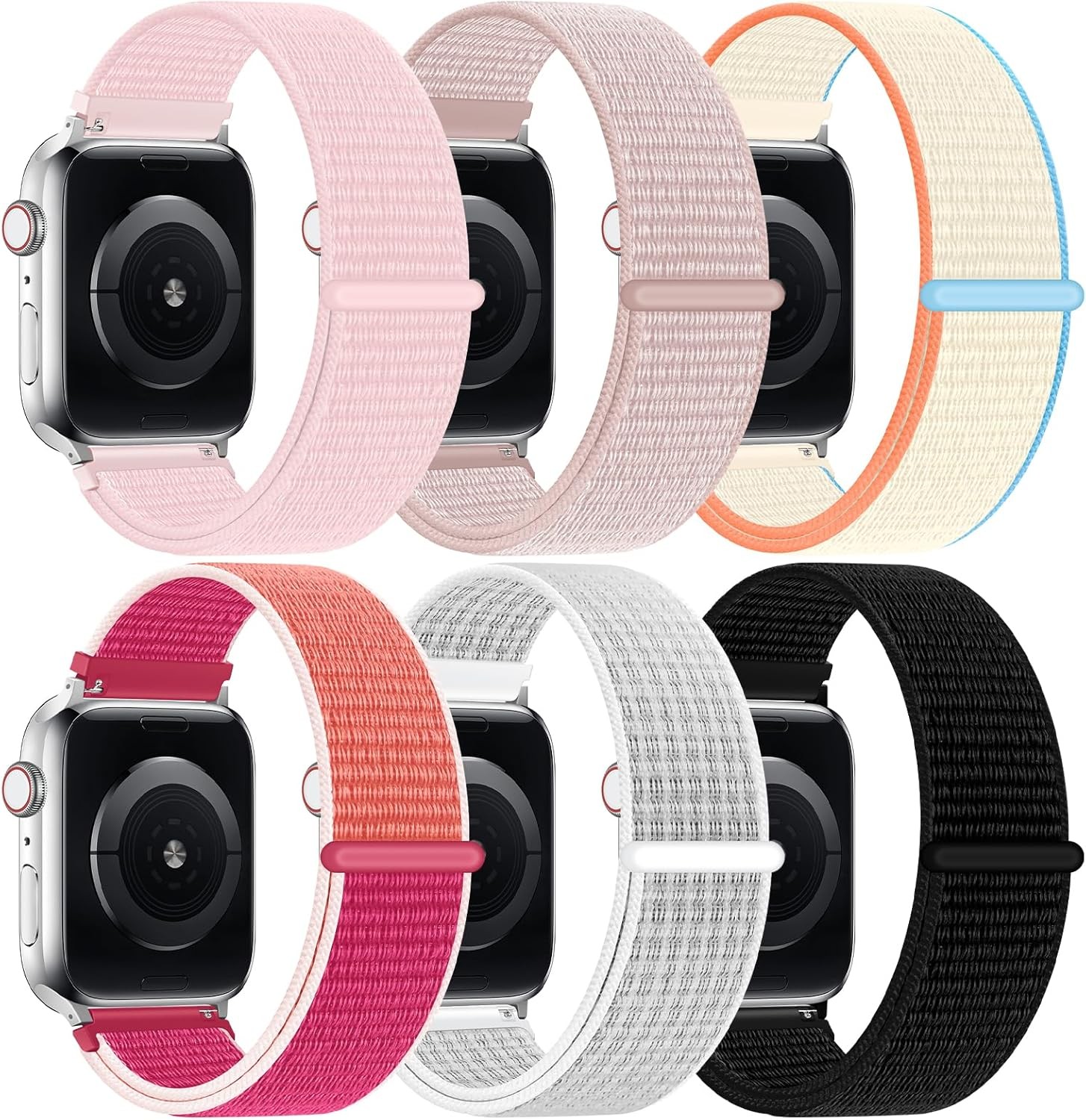 6 Pack Nylon Sport Loop Strap Compatible with Apple Watch 38mm 40mm 41mm