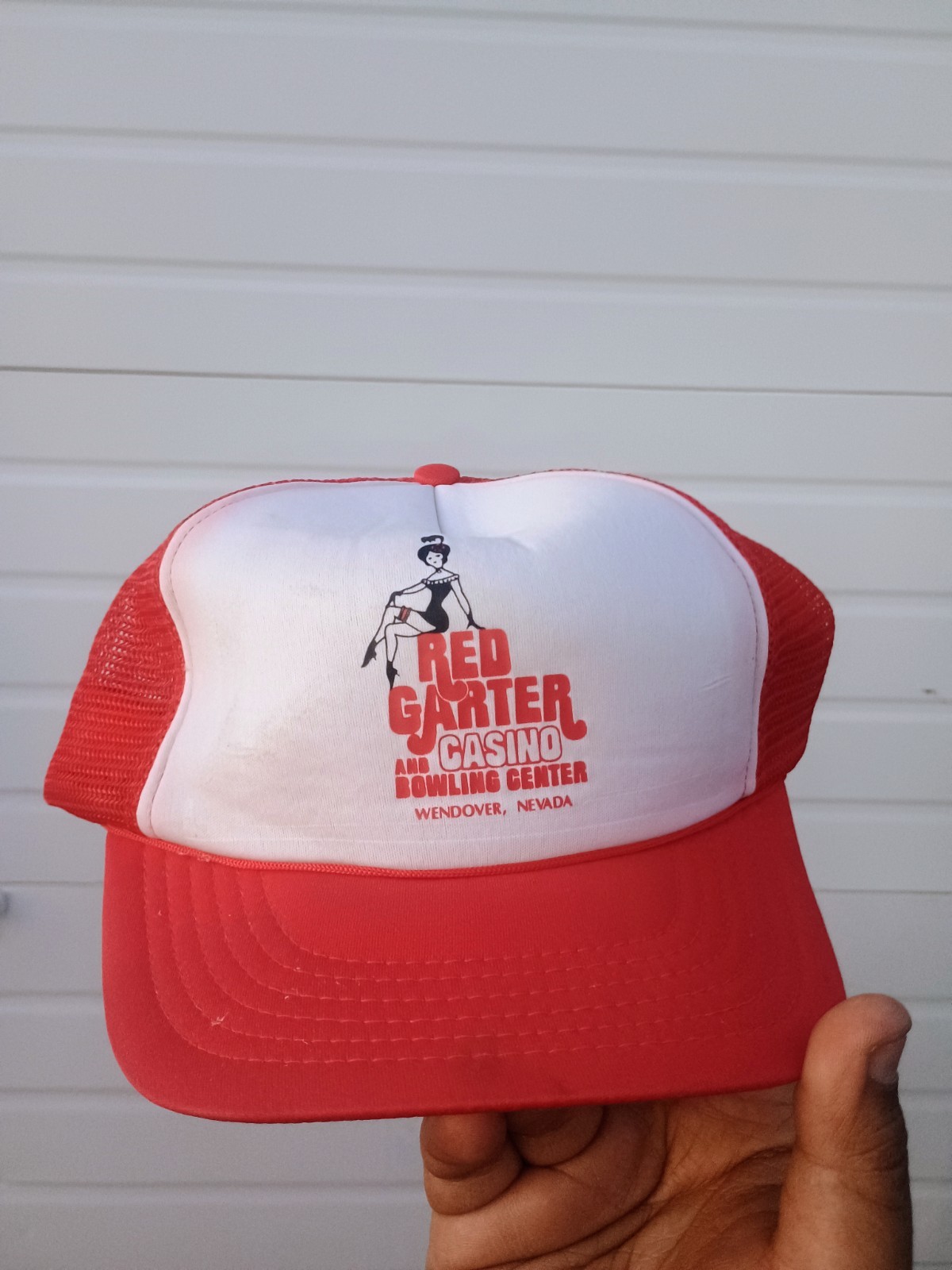 Vintage Red Garter Casino Mesh Snapback Trucker Hat - West Wendover, Nevada