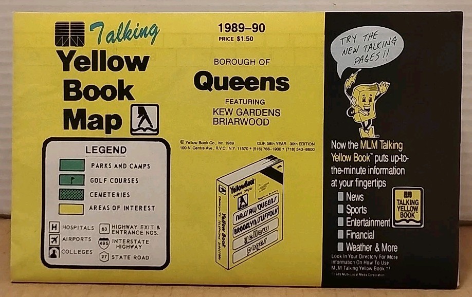 Queens New York 1989-90 Talking Yellow Book Map Vintage Yellow Pages Folding Map