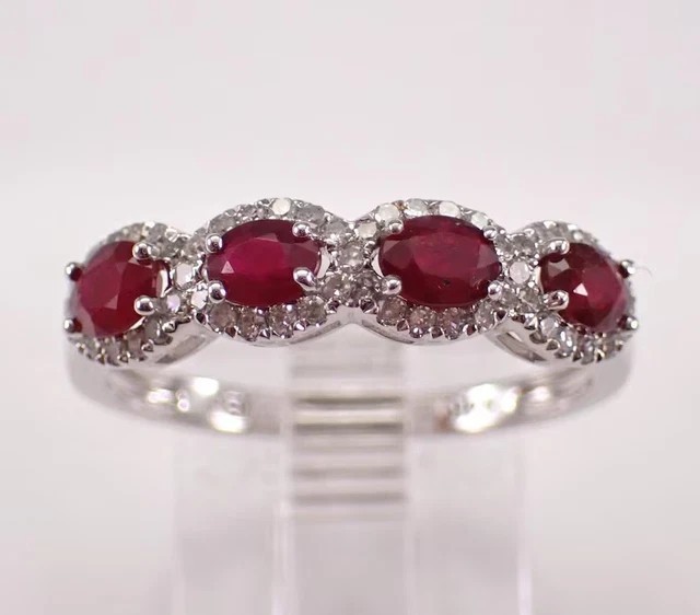 Oval Cut Simulated Pink Ruby Pretty Women's Band Ring In 14k White Gold Plated