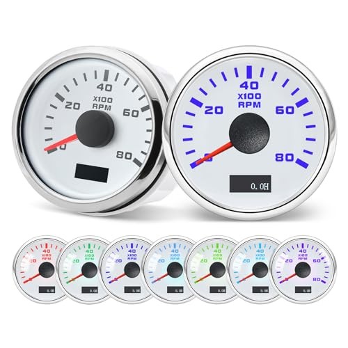  Tachometer 2-1/6" 52mm 8000 Tach Boat RPM Gauge 7 Color Waterproof for AUTO 