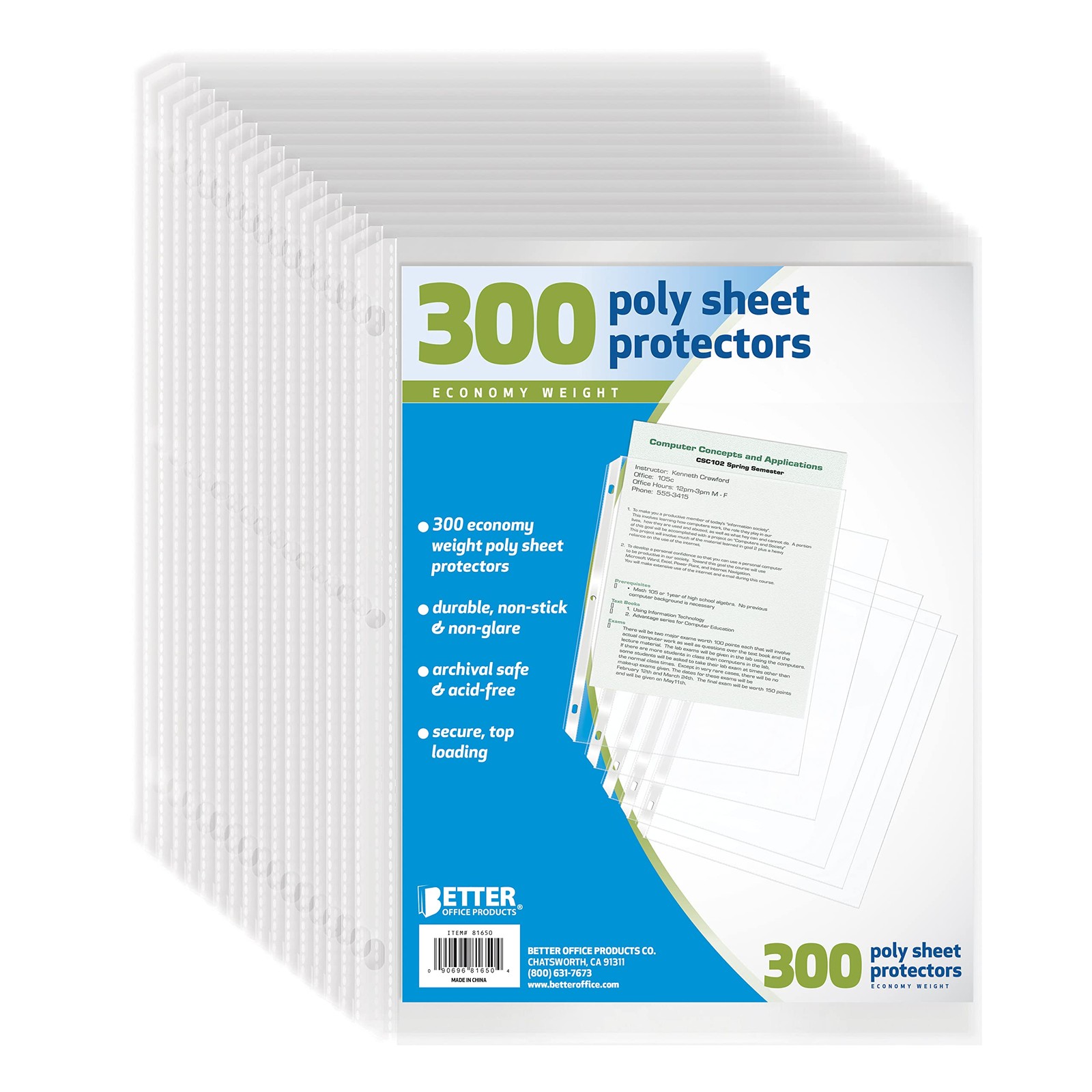 Better Office Products Sheet Protectors, 300 Count Clear 