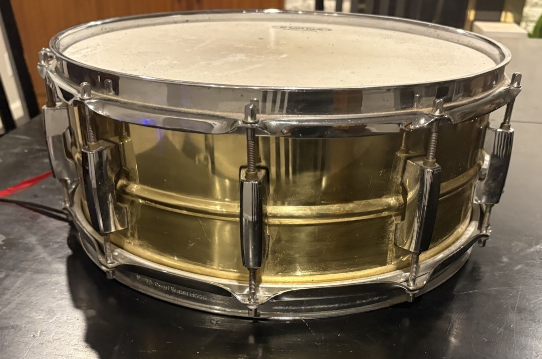 1990s Pearl Sensitone Custom Alloy Brass 14"x6.5" Snare Drum SN: 16967 - Gold!
