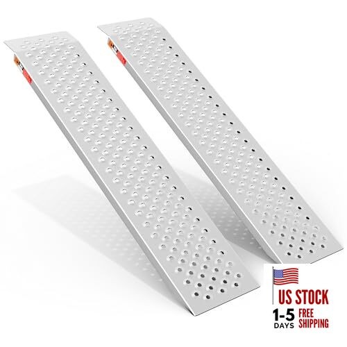  Aluminum Shed Ramp 2PCS - 4' Long Loading Ramp for Riding Mower, 4FT Slivery 1