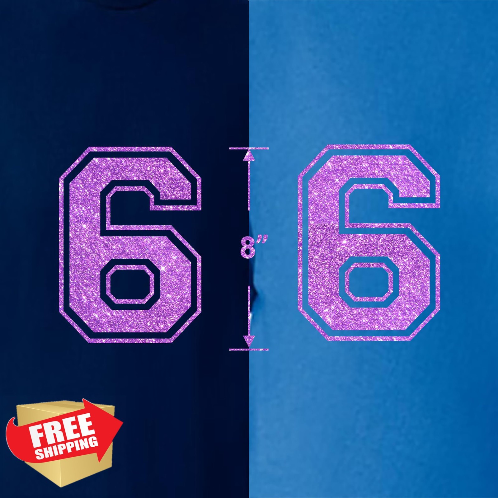 Glitter Iron On Numbers Lavender 8" Jersey Sports Uniform Heat Transfer #6