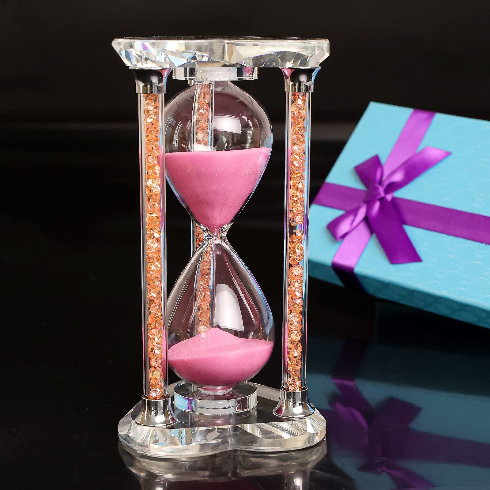 60 Minutes Sand Timers,Heart Shaped Crystal Hourglass, Sand Clock with Gift B...