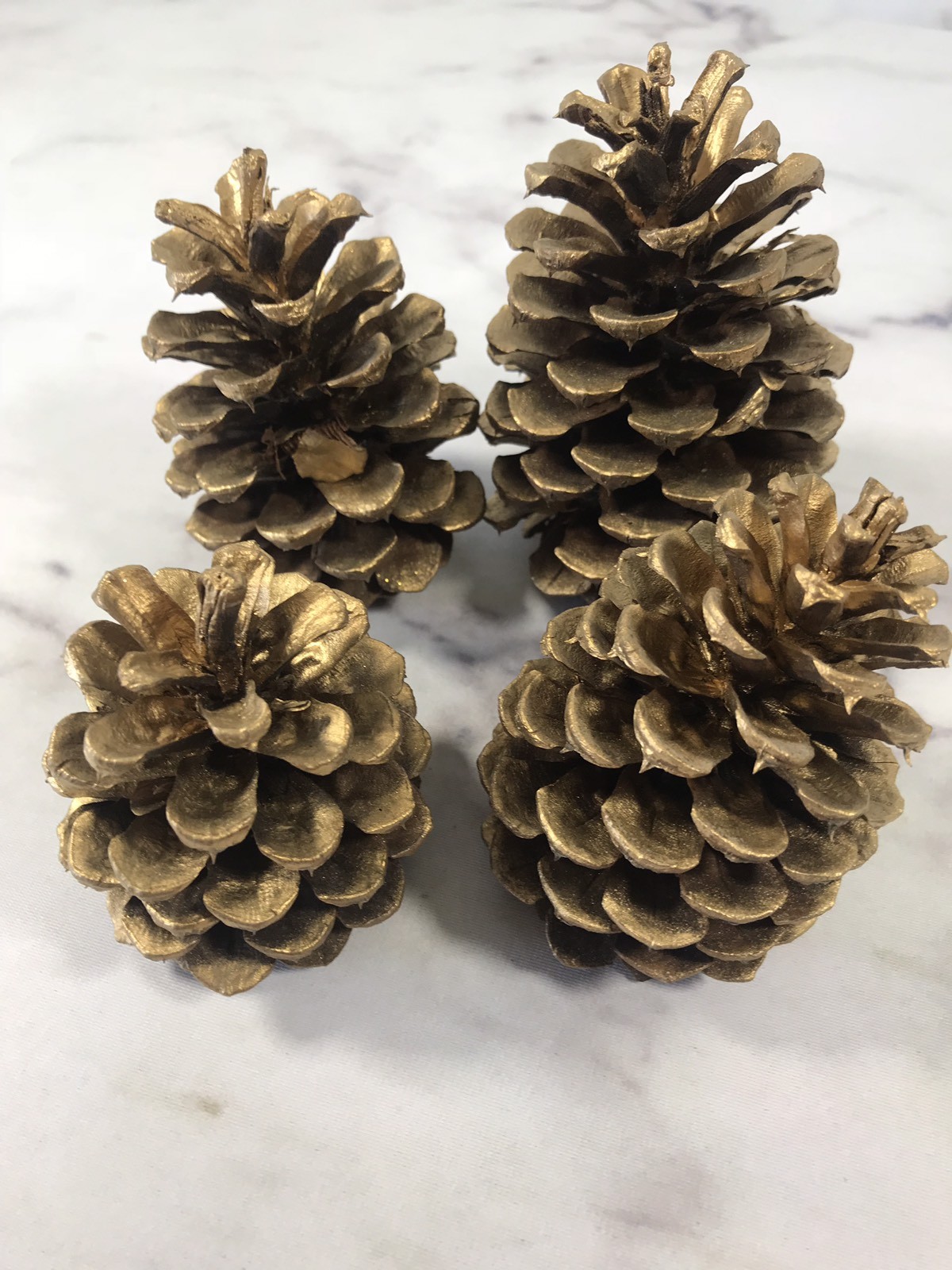 Set of 4 Pine Cone Decorations Christmas Craft Projects Decor Gold Shimmer Xmas
