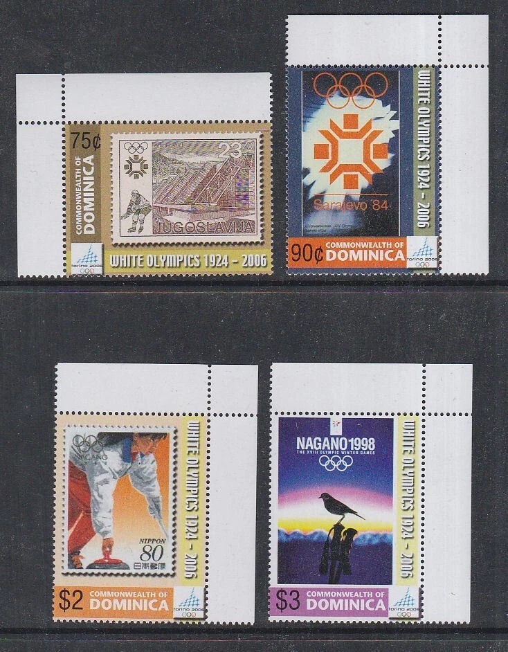 Dominica 2006 Mint MNH White Winter Olympics Torino Hockey Curling Nagano Skiing