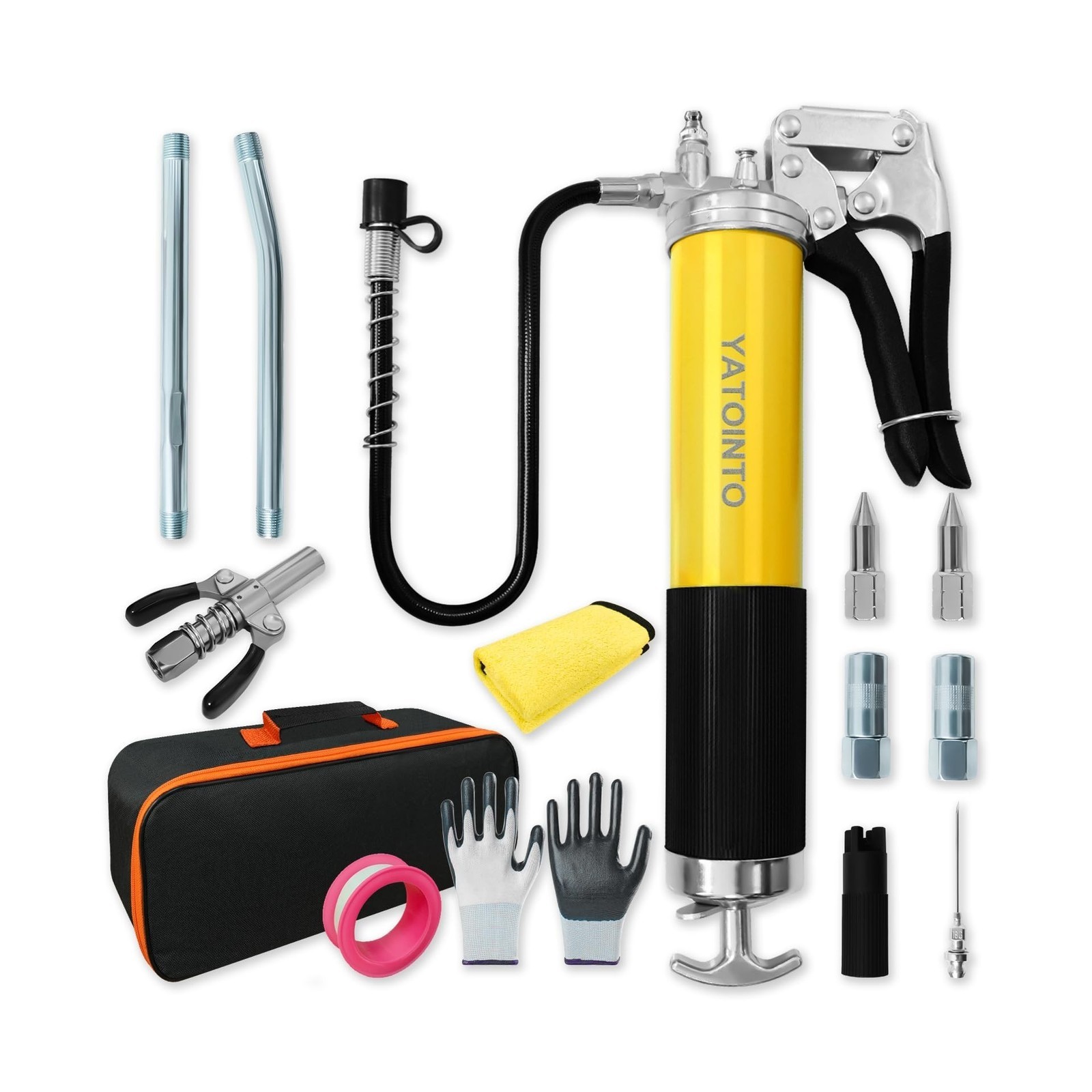 15 Pcs 14oz Grease Gun Kit,7000 PSI Leak-Proof Spray Grease Gun,18" Spring Ho...