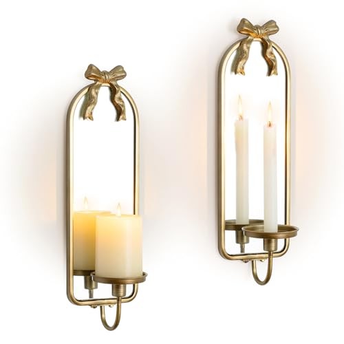 Candle Sconces Wall Decor: Modern Decorative Wall Candle Holder Set of Two Gold
