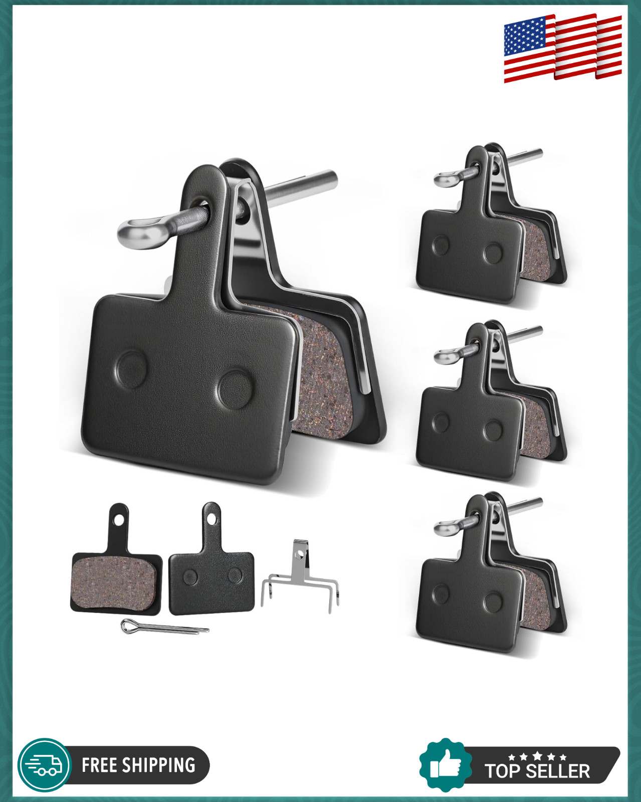 4 Pairs MTB Disc Brake Pads Resin & Semi-Metallic Quiet W/ Install Kit E-Bike