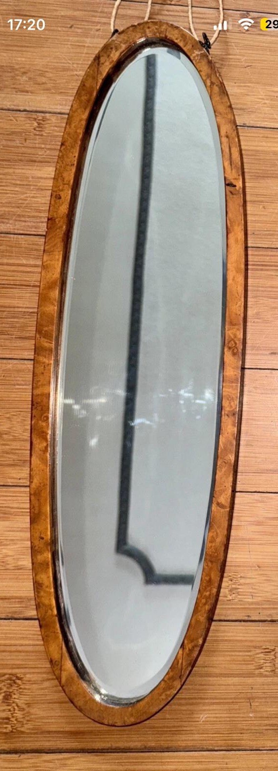 ANTIQUE ITALIAN OVAL BEVELLED MIRROR WOODEN FRAME 52cm X 15cm X 2cm