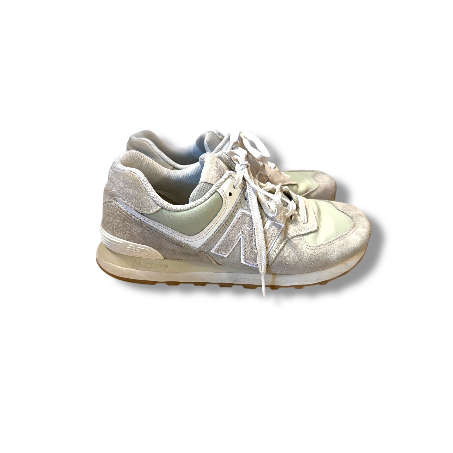 New Balance 574 Calm Green Sneakers Women's 9.5 Men's 8 Suede Athletic Shoes