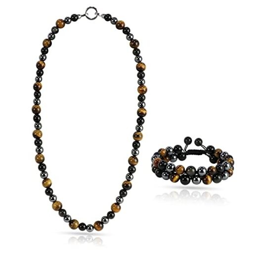 Men Tiger Eye Beaded Necklace Triple Protection tiger eye necklace and bracelet