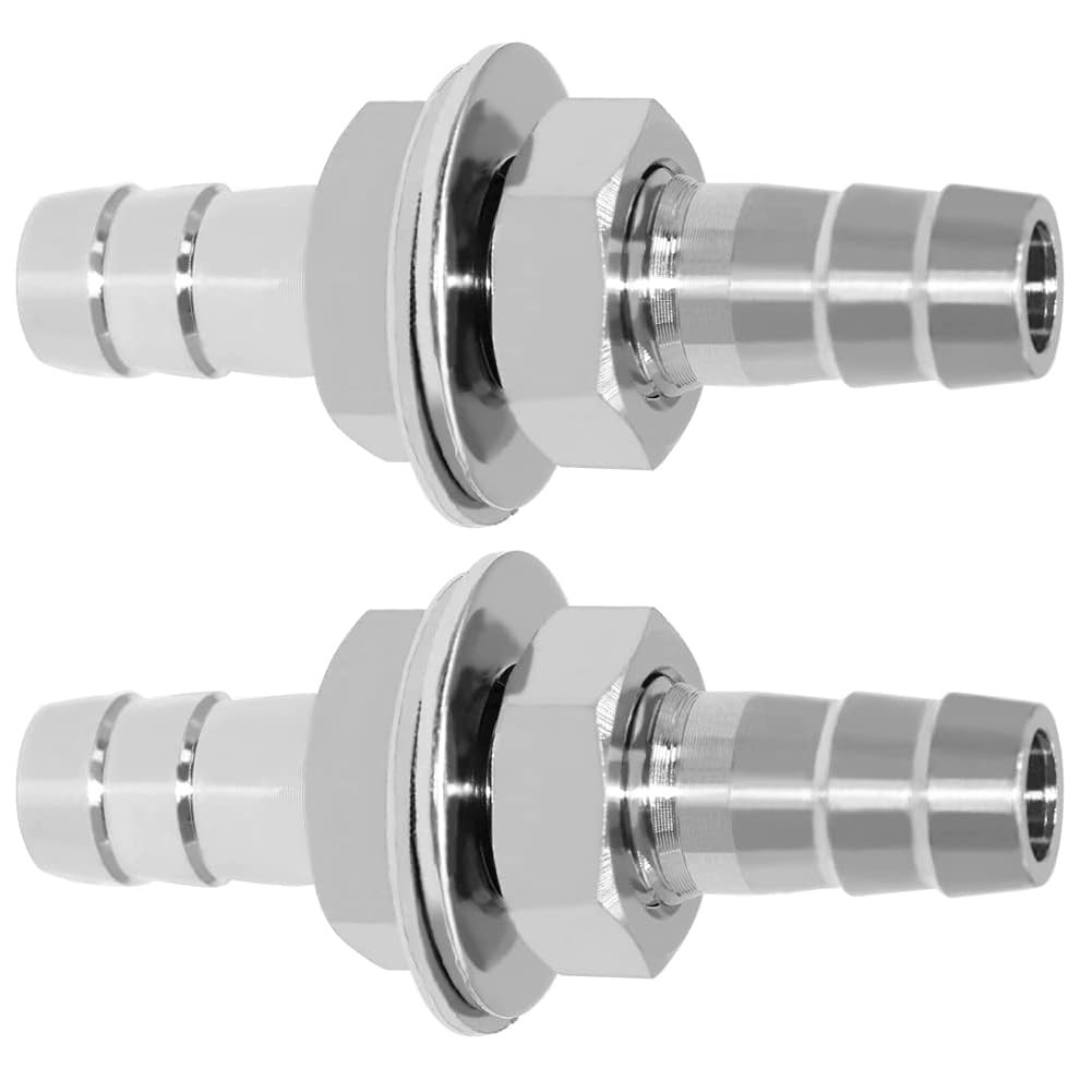 Beduan 3/8" Hose Barb Thru-Bulk Bulkhead Straight Hex Barb, Silver 