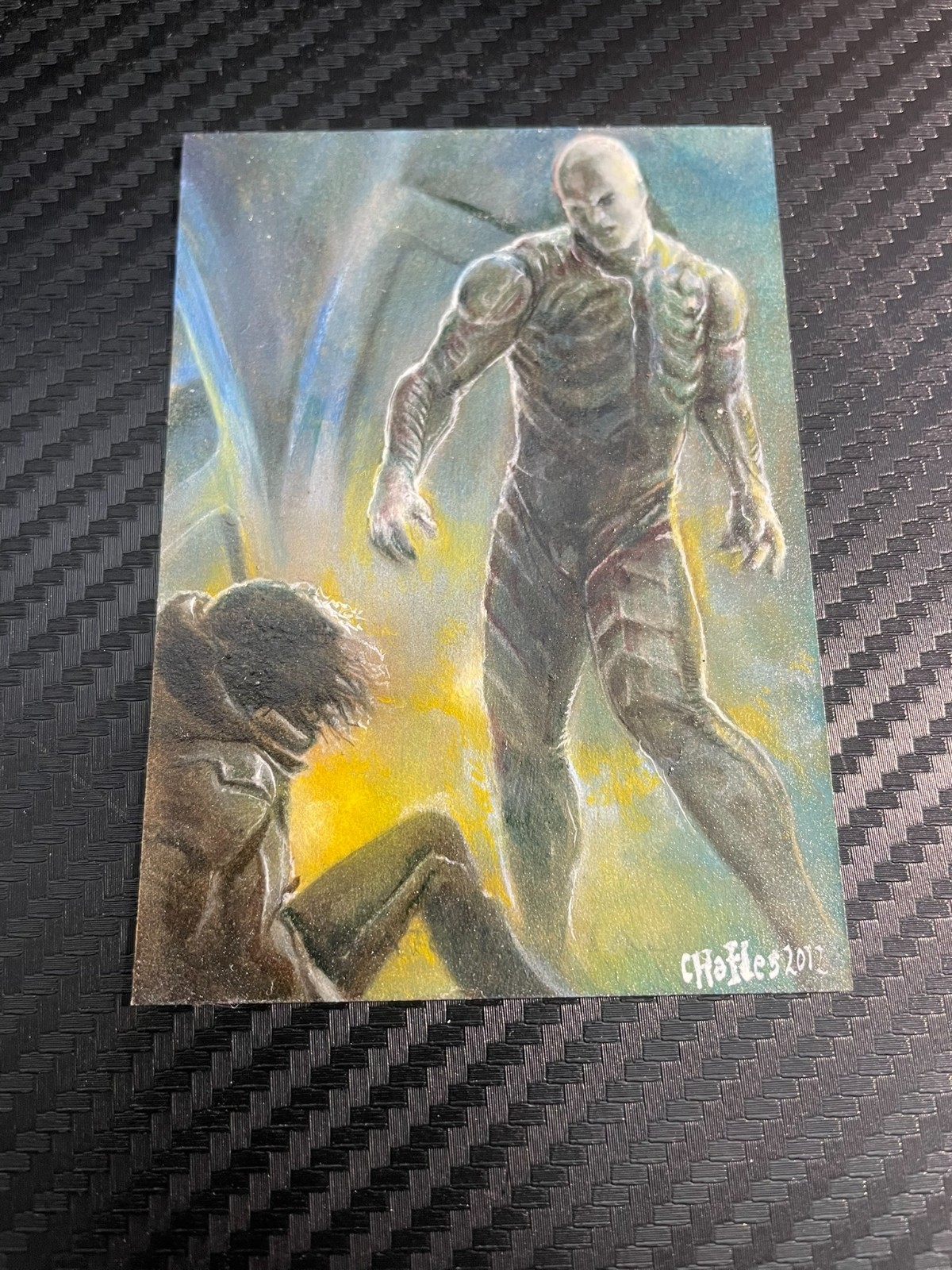 Prometheus Sketch Card, Engineer & Dr. Shaw, Charles Hall PSC