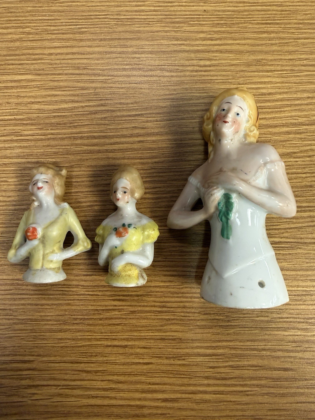 Antique Porcelain Half Doll Germany 8032 + 2- 2” Half Dolls with No markings.