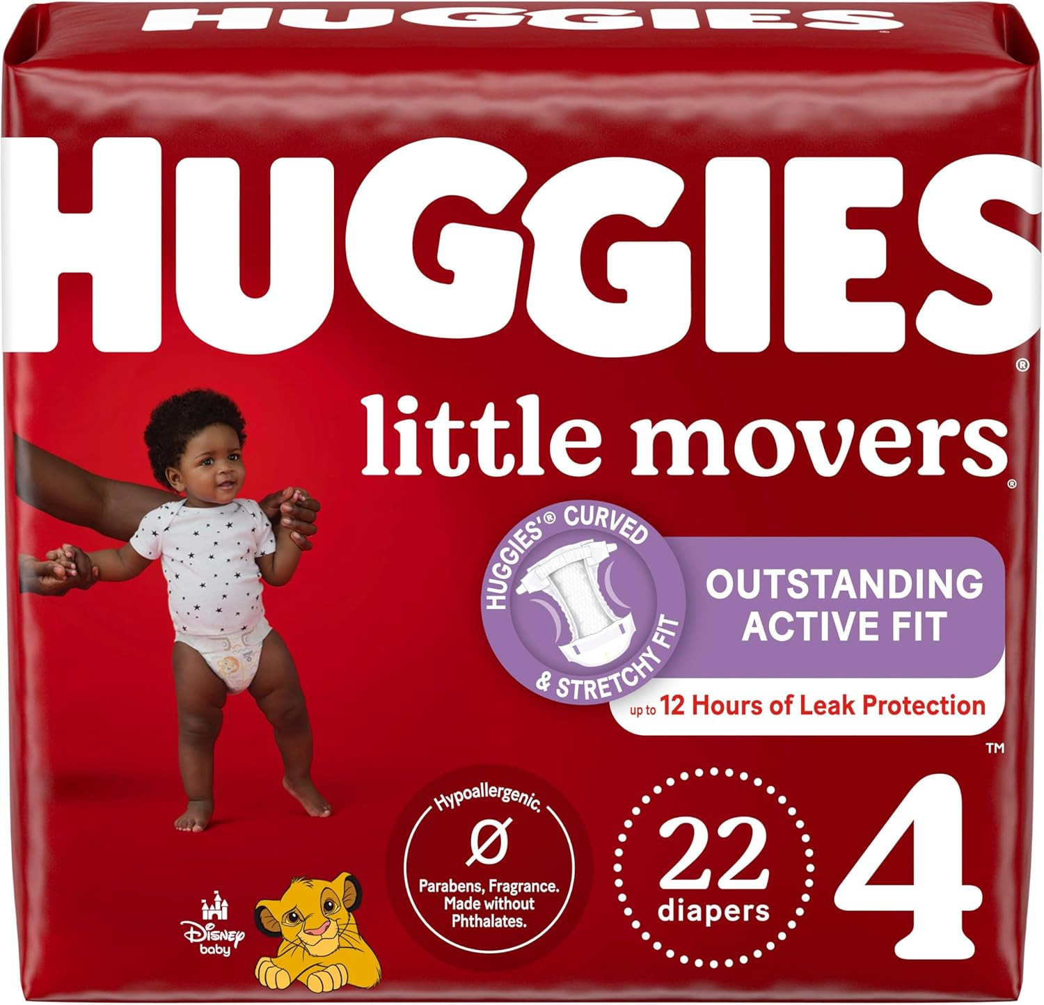 Size 4 Diapers, Little Movers Baby Diapers, Size 4 (22-37 Lbs), 22 Count, Packag