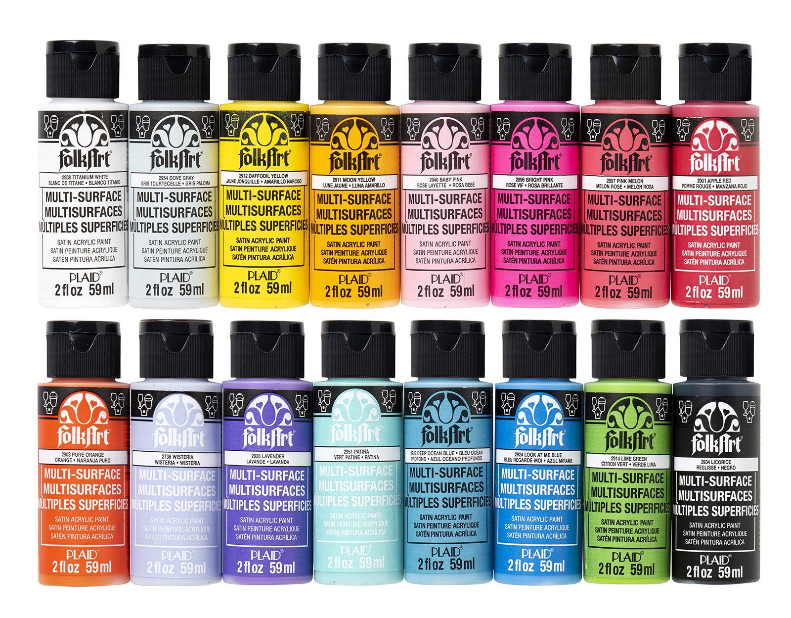 FolkArt 16 Piece Multi Surface Acrylic Craft Paint Set Non-Toxic Bright Colors 2