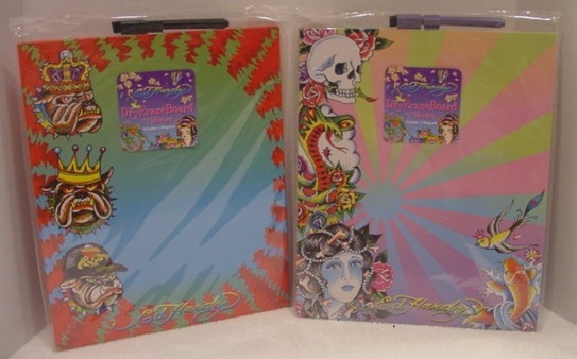 ED HARDY LISA FRANK DRY ERASE BOARDS LOT OF 2 BULLDOG SKULL ROSES FISH NIP