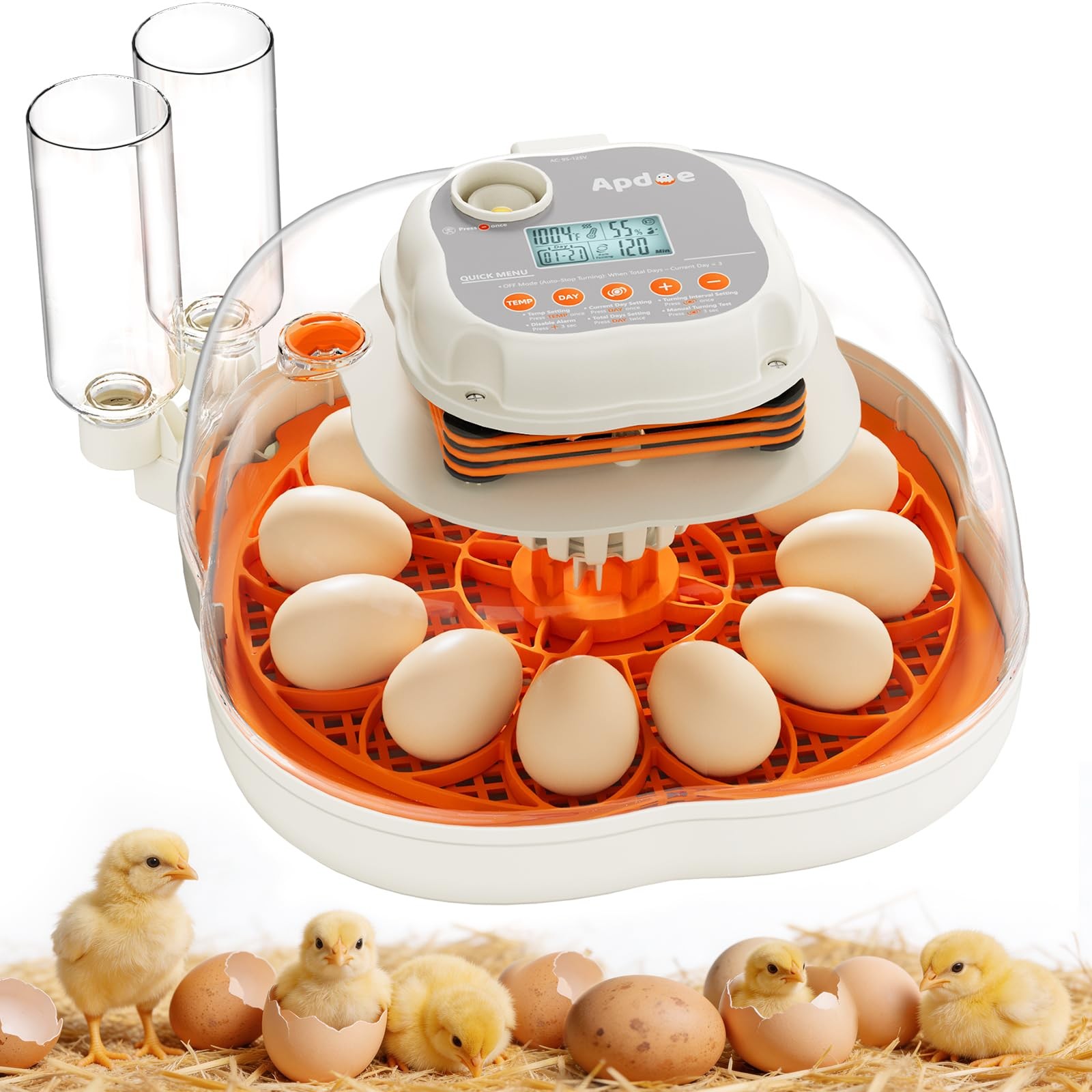 Chicken & Quail Egg Incubator, 2 Egg Trays, Automatic Egg Turning with Auto S...