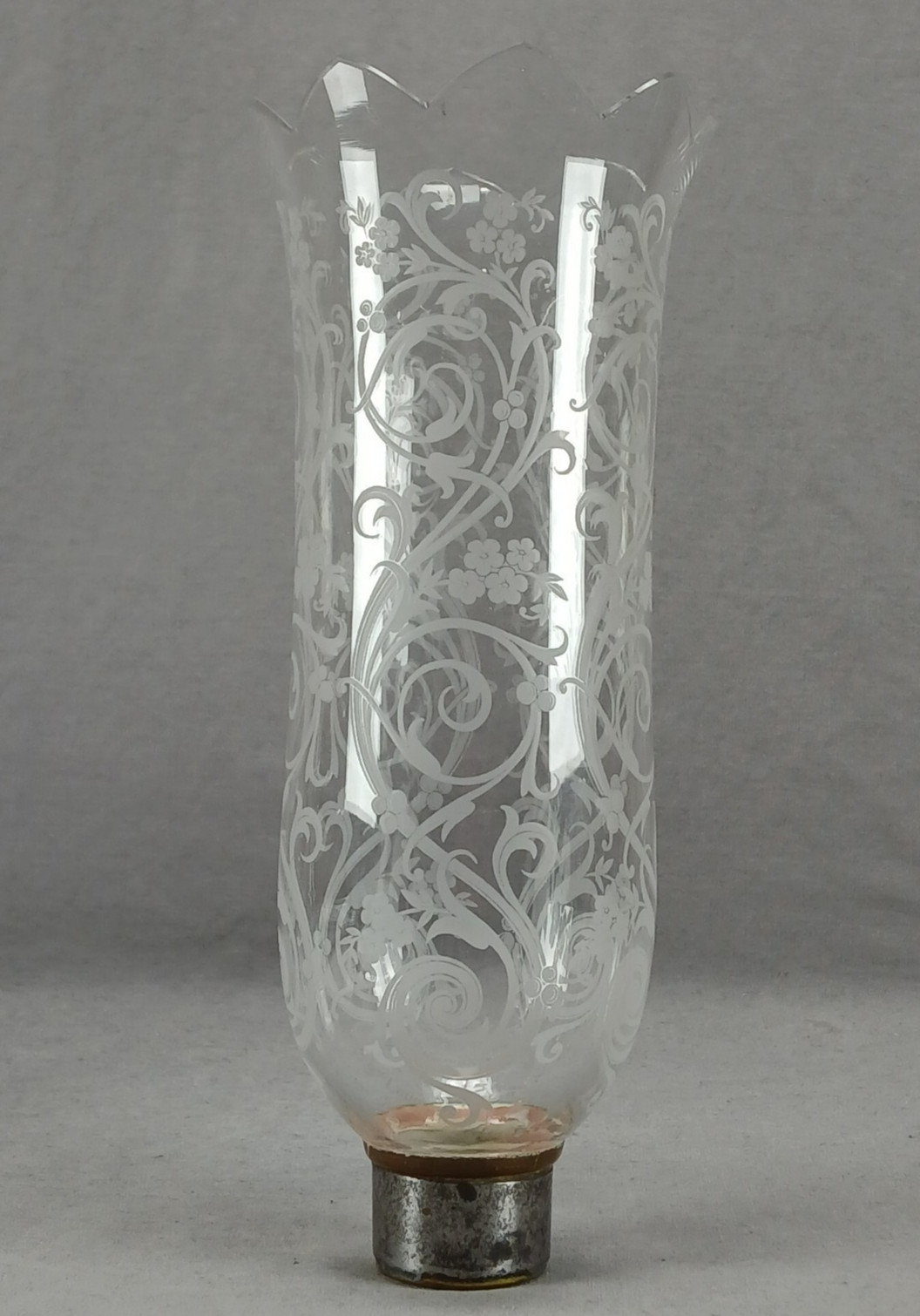 Antique Signed St Louis French Etched Floral Scrollwork Glass Lamp Shade B