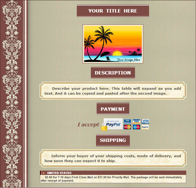 AUCTION TEMPLATE Vintage Design Brown & Green - FREE SHIPPING