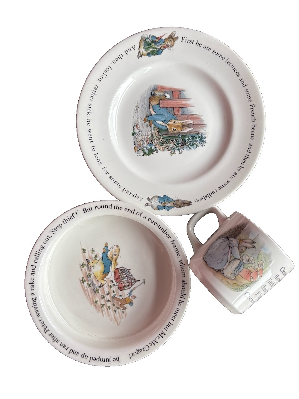 Wedgwood Beatrix Potter Peter Rabbit 3-Pc Child’s Set (Bowl-Plate-Mug) England