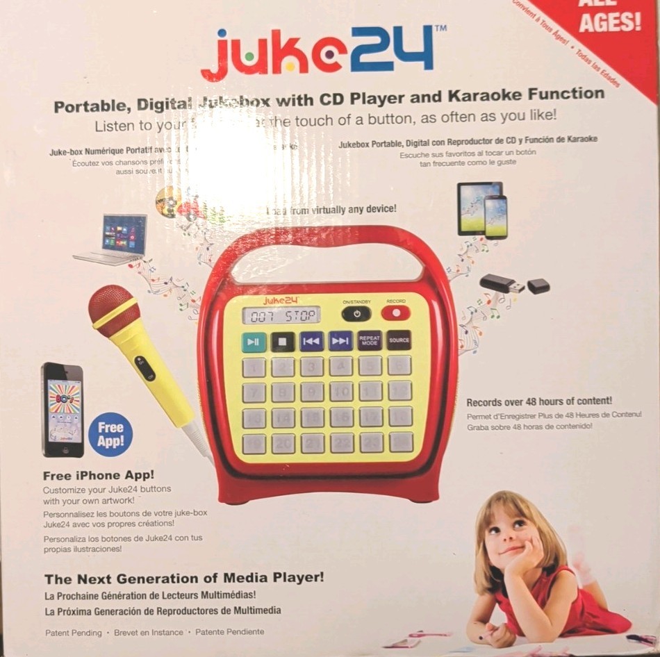 Juke24 Digital Jukebox Portable Karaoke System CD Player w/ MIC, USB, PC, Aux In