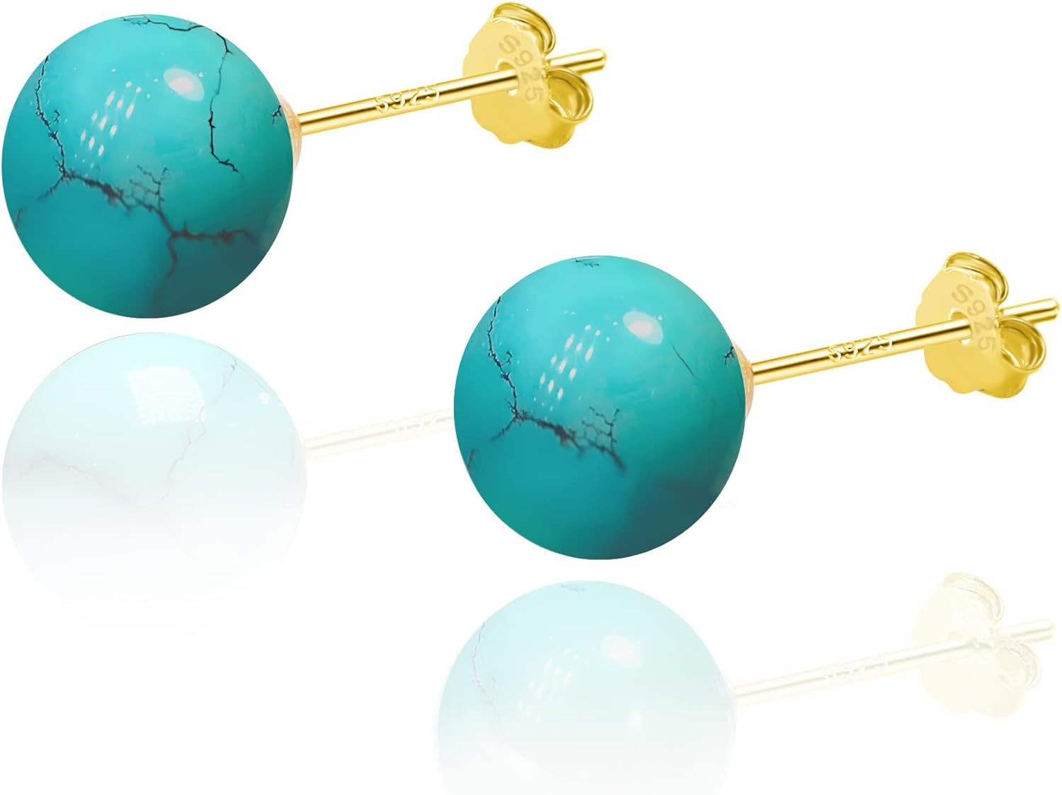 925 Sterling Silver Earrings for Women, 18K Gold Plated Turquoise Earrings Big P