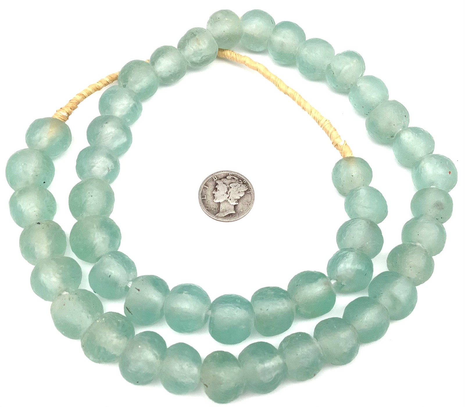 44 Amazing Minty Handmade Krobo recycled Glass African trade Beads-Ghana