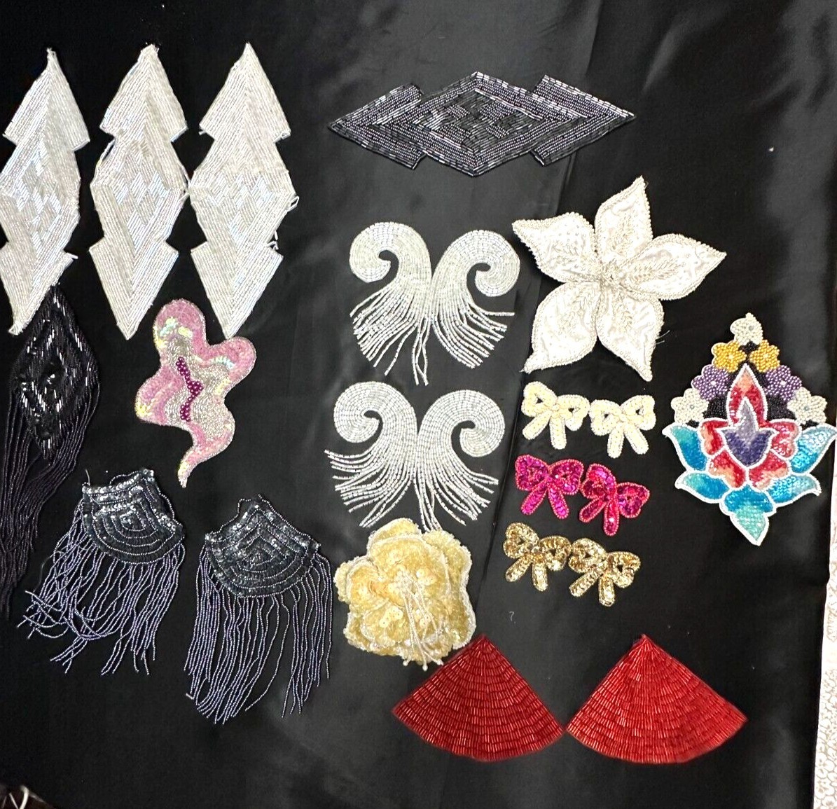 Lot of 22 Appliqués – Embroidered with Sequins & Bugle Beads, DIY Embellishments