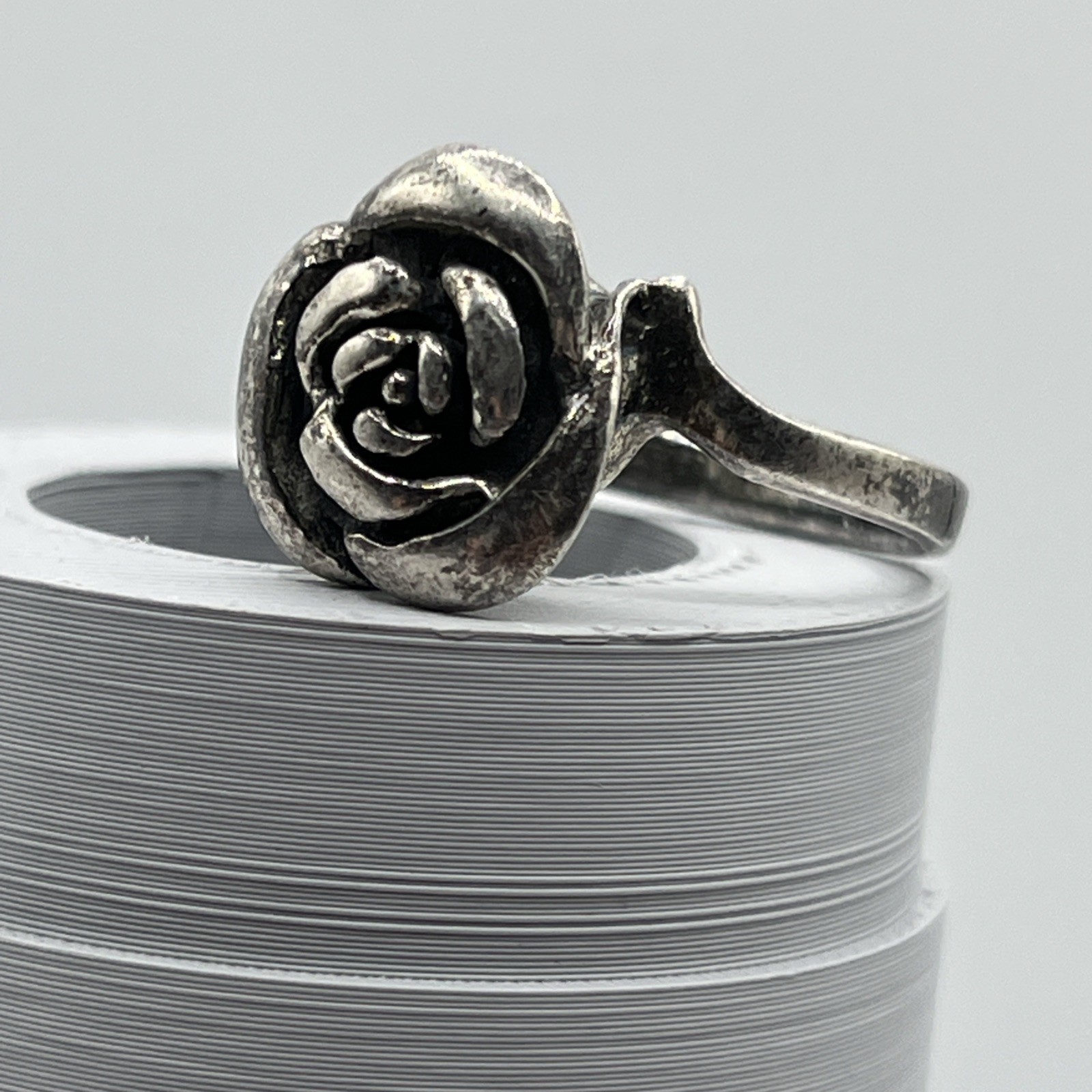 Oxidized Silver 925 Rose Flower Ring Handcrafted Sterling Silver Rose Ring Vntg