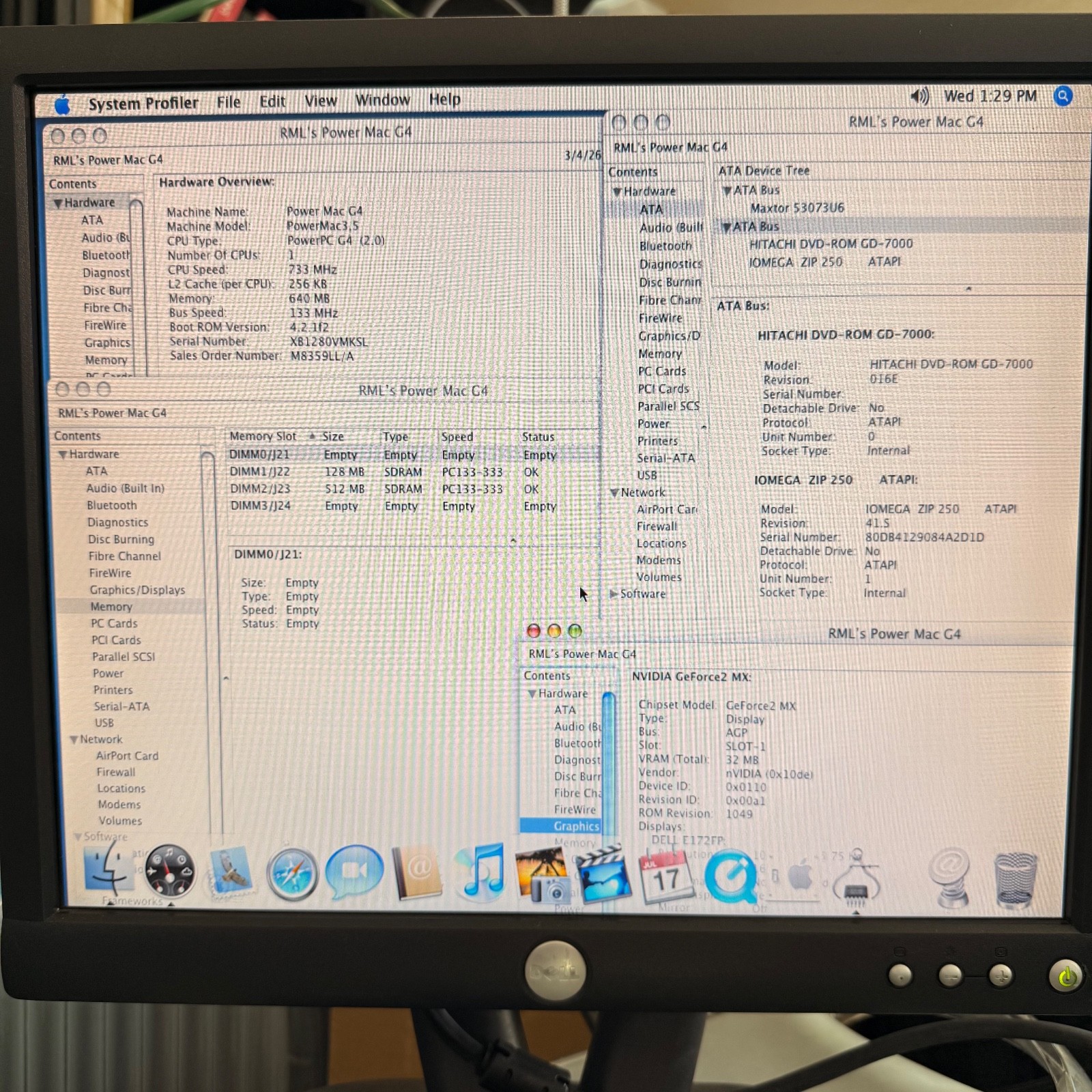 Power Macintosh G4 733 (Quicksilver) | 733 MHz | 640MB |  | nVidia GeForce4 MX