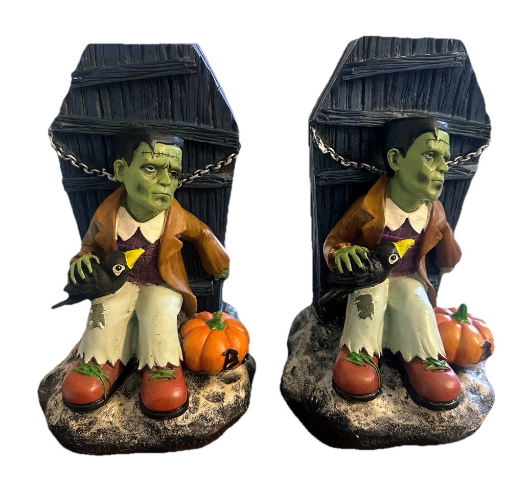 FRANKENSTEIN Monster Bookends Set Of 2 Figure Resin Plastic Halloween Decor 9”